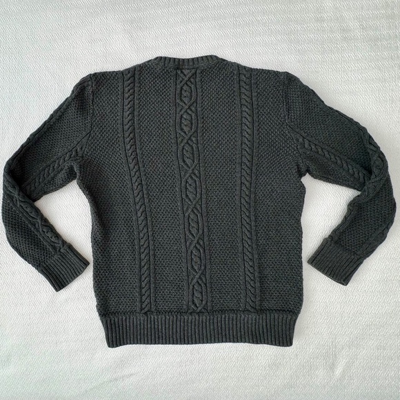 Men's HUDSON NORTH Cable Knit 100% Cotton V-neck Sweater, Charcoal Grey, Size XL - Picture 2 of 7